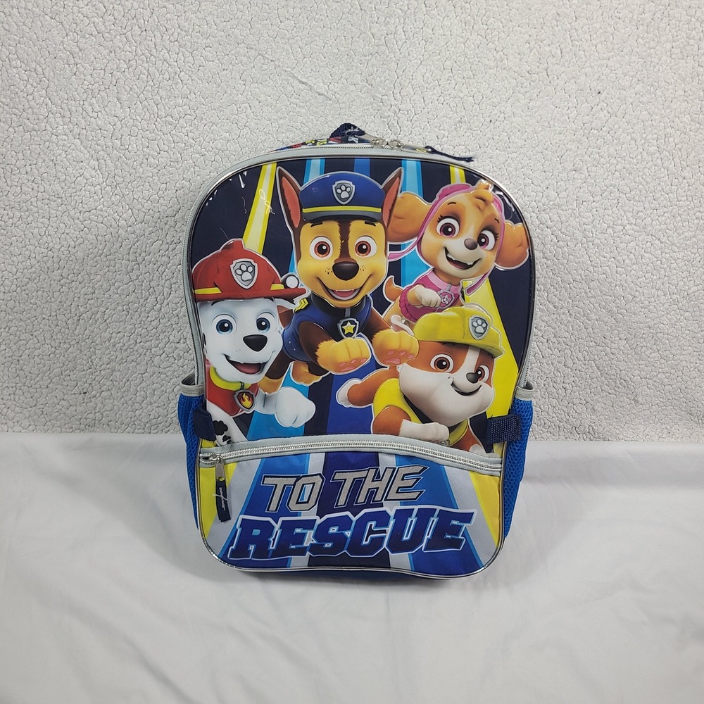 Paw Patrol To The Rescue Kids Backpack Blue Marshall Chase Skye Rubble 15 Inch